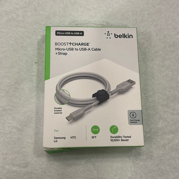 Belkin Boost Up 5 Ft Charge 8 Pins To USB-A Cable & Strap for Samsung LG - Picture 1 of 6